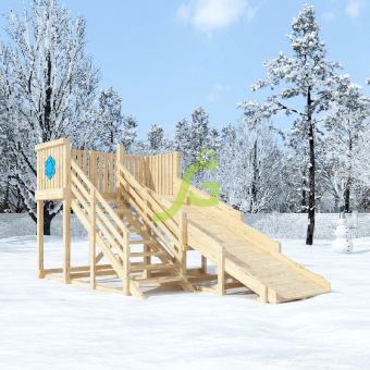 Деревянная зимняя горка "IgraGrad Snow Fox", скат 4 м, без окраски